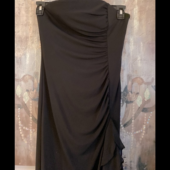 NWT BCBGMAXAZRIA Black Strapless Formal Ruched with Cascading Ruffles Down Side - Picture 2 of 12